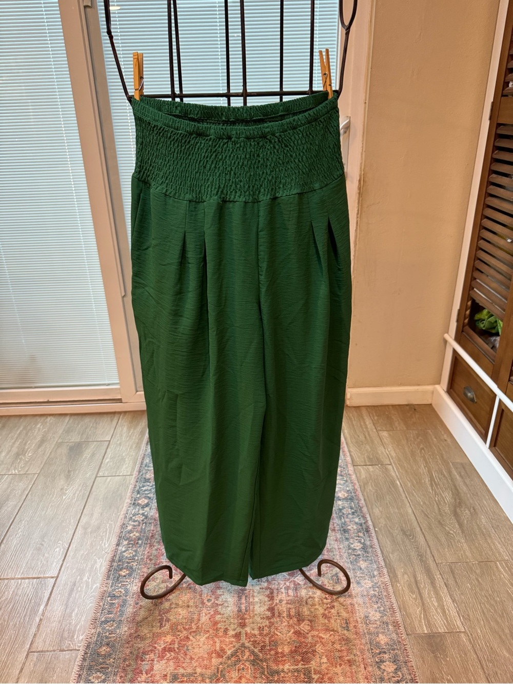 Women's Dark Green Maxi Skirt with Smocked Waist